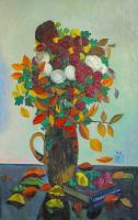 Moesey Li Autumn flowers and leaves Still Life